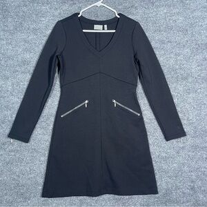 Athleta Women’s SP Black Celebration Dress V‎ Neck Longsleeve Ponte Knit Zippers